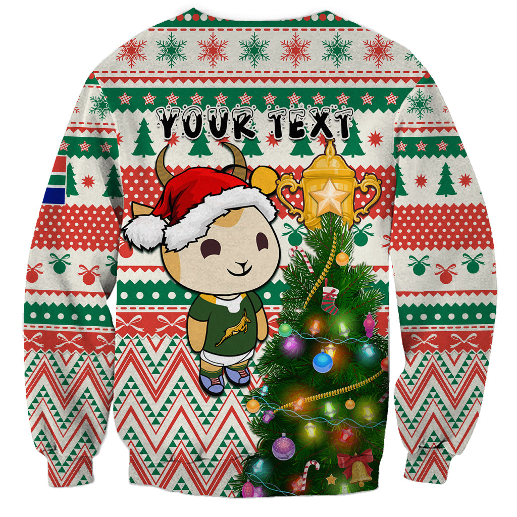 Personalised South Africa Rugby Christmas Sweatshirt Cute Springbok With Christmas Tree - Wonder Print Shop