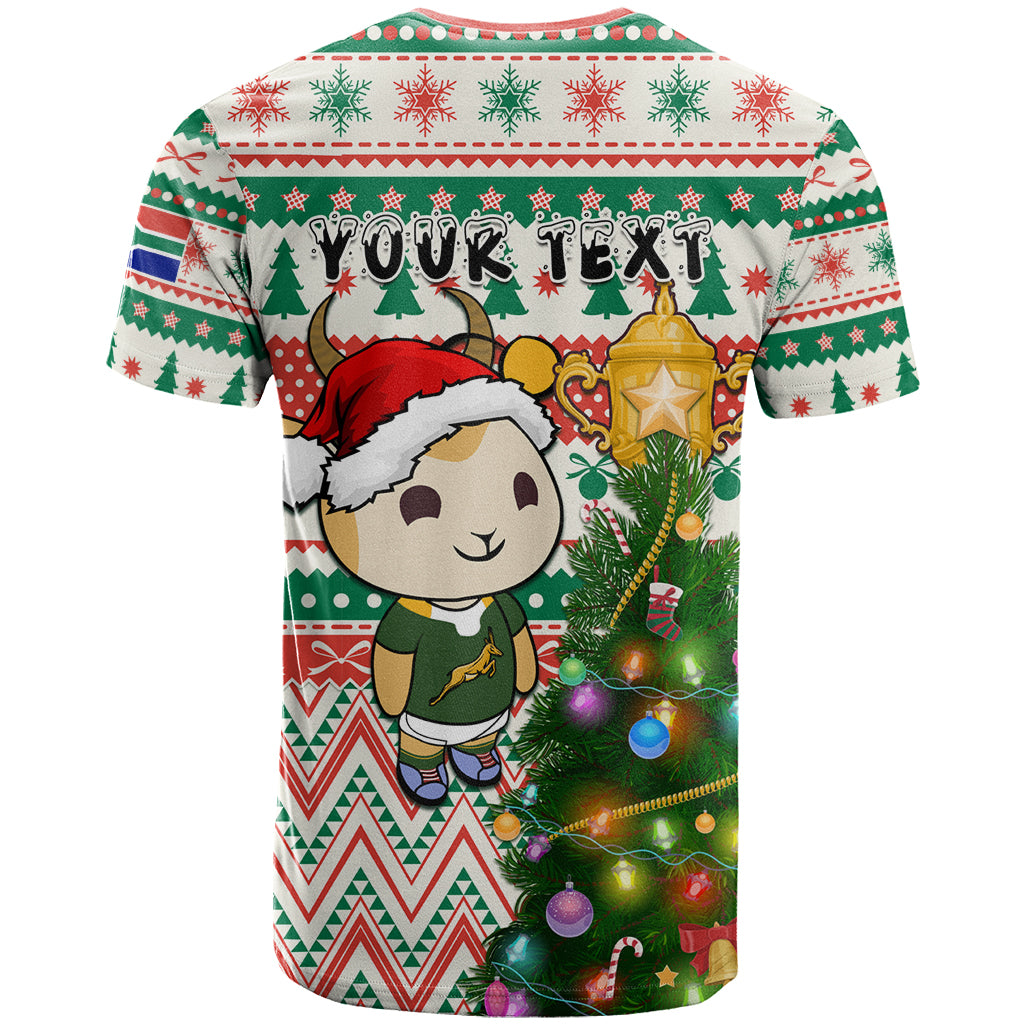 Personalised South Africa Rugby Christmas T Shirt Cute Springbok With Christmas Tree - Wonder Print Shop