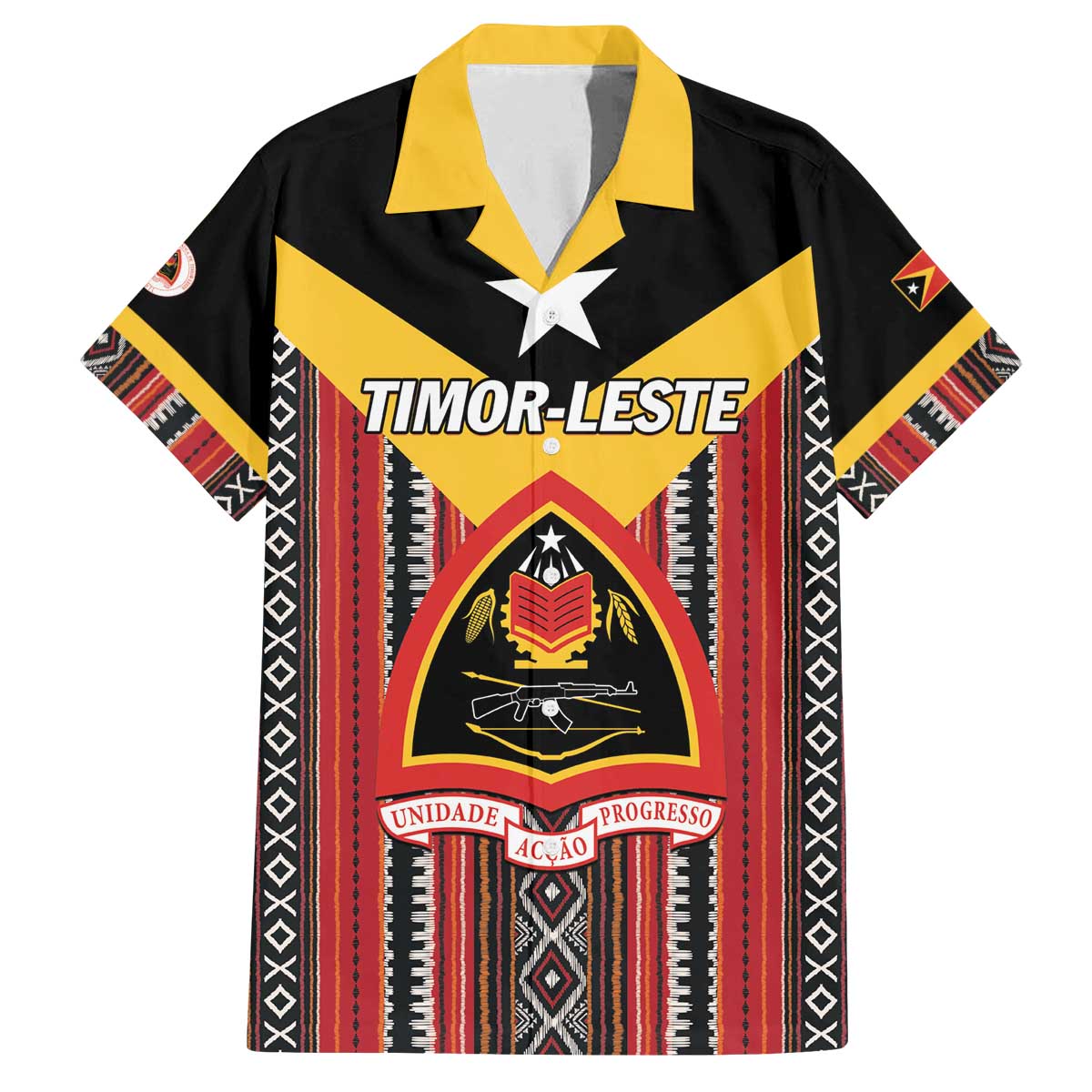 Personalized East Timor Family Matching Off The Shoulder Long Sleeve Dress and Hawaiian Shirt Timor-Leste Tais Pattern - Wonder Print Shop