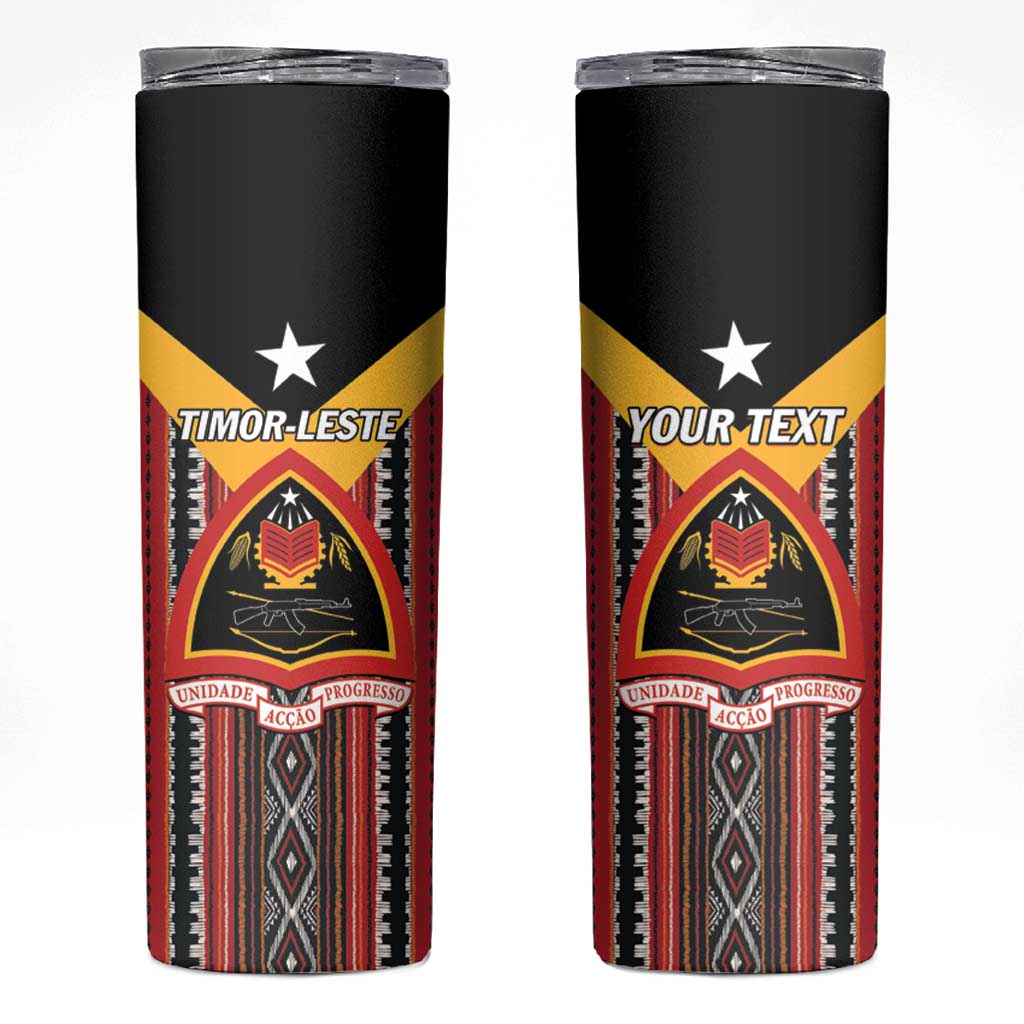 Personalized East Timor Skinny Tumbler Timor-Leste Tais Pattern - Wonder Print Shop