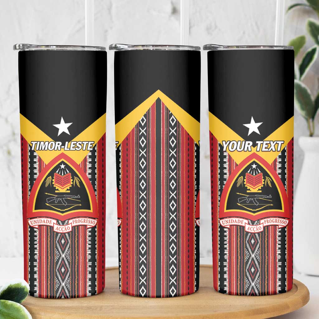Personalized East Timor Skinny Tumbler Timor-Leste Tais Pattern - Wonder Print Shop