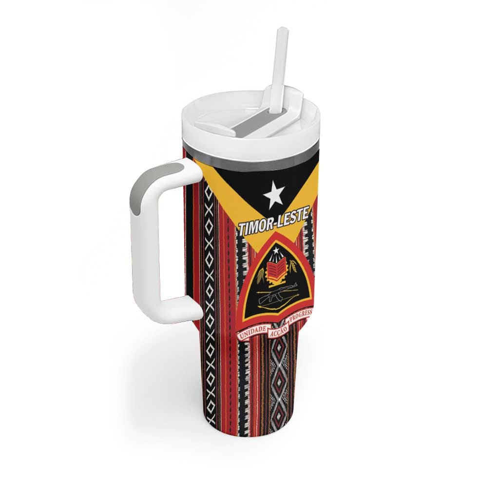 Personalized East Timor Tumbler With Handle Timor-Leste Tais Pattern - Wonder Print Shop
