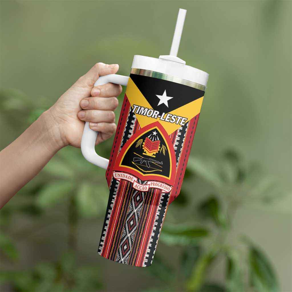 Personalized East Timor Tumbler With Handle Timor-Leste Tais Pattern - Wonder Print Shop