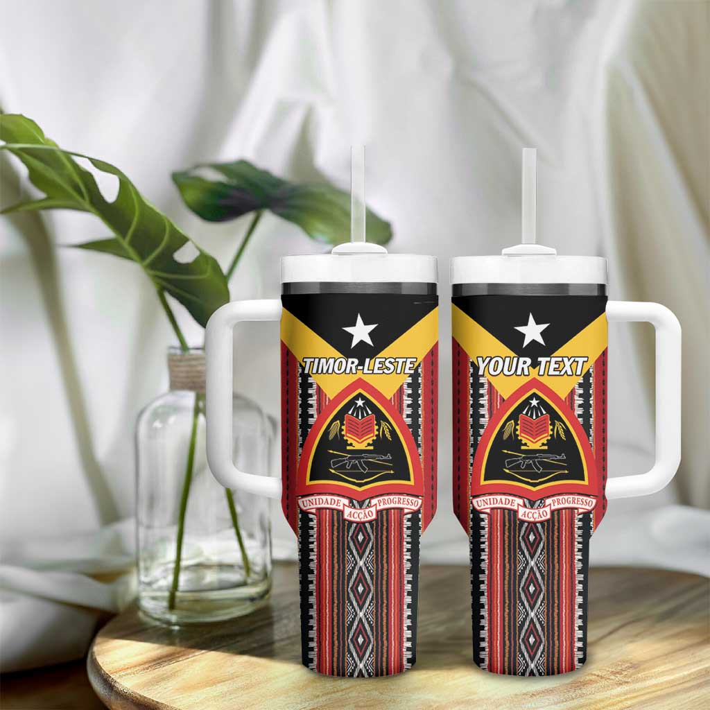 Personalized East Timor Tumbler With Handle Timor-Leste Tais Pattern - Wonder Print Shop
