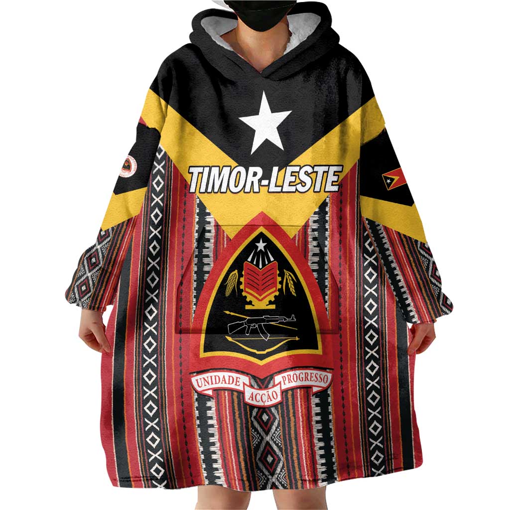 Personalized East Timor Wearable Blanket Hoodie Timor-Leste Tais Pattern - Wonder Print Shop