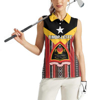 Personalized East Timor Women Sleeveless Polo Shirt Timor-Leste Tais Pattern - Wonder Print Shop