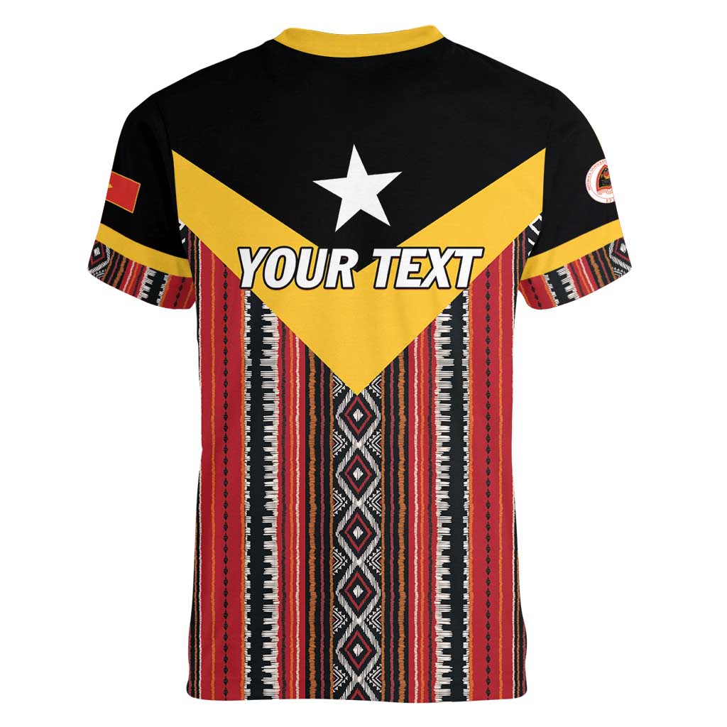 Personalized East Timor Women V-Neck T-Shirt Timor-Leste Tais Pattern - Wonder Print Shop