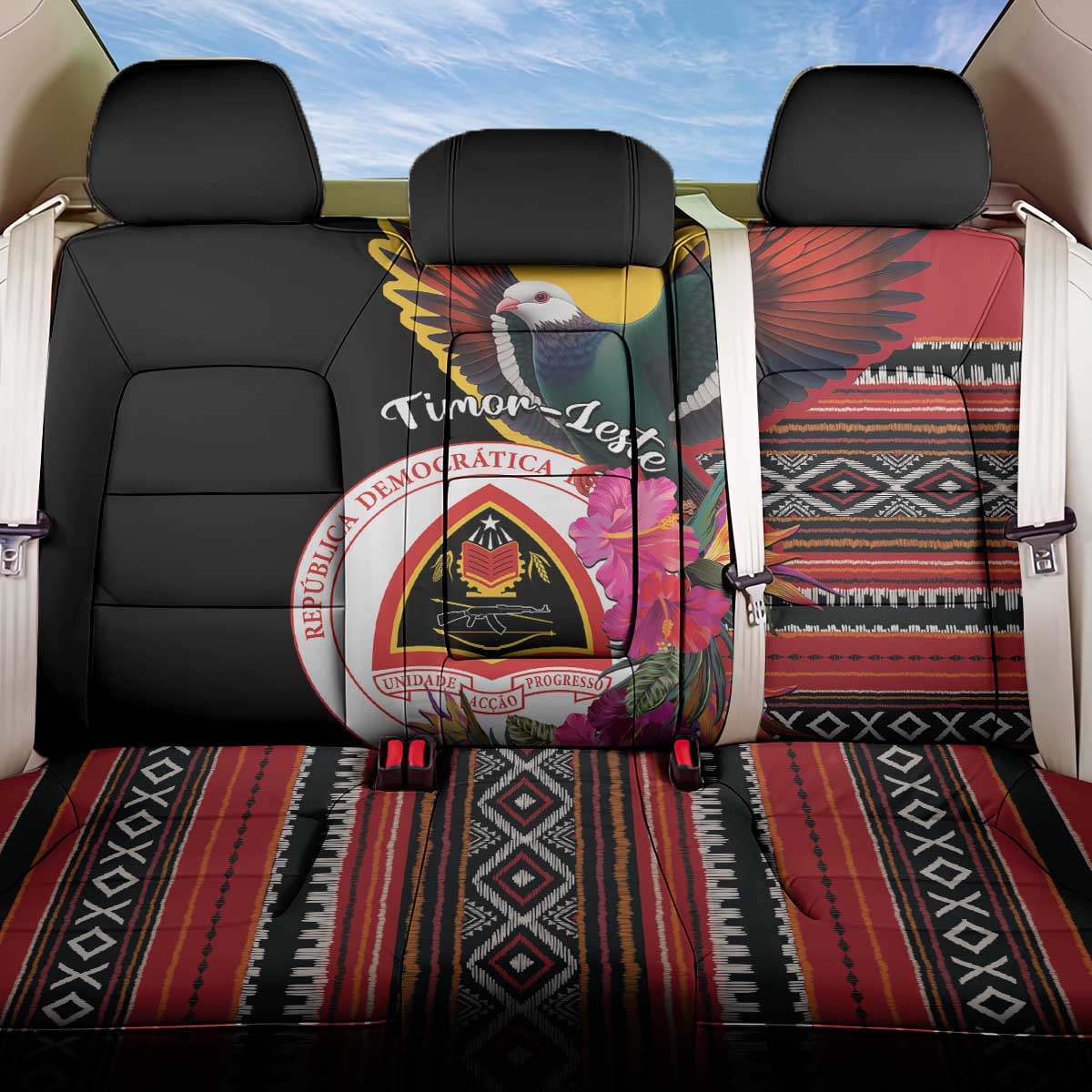 Timor-Leste Back Car Seat Cover Timor Imperial Pigeon Hibiscus - Wonder Print Shop