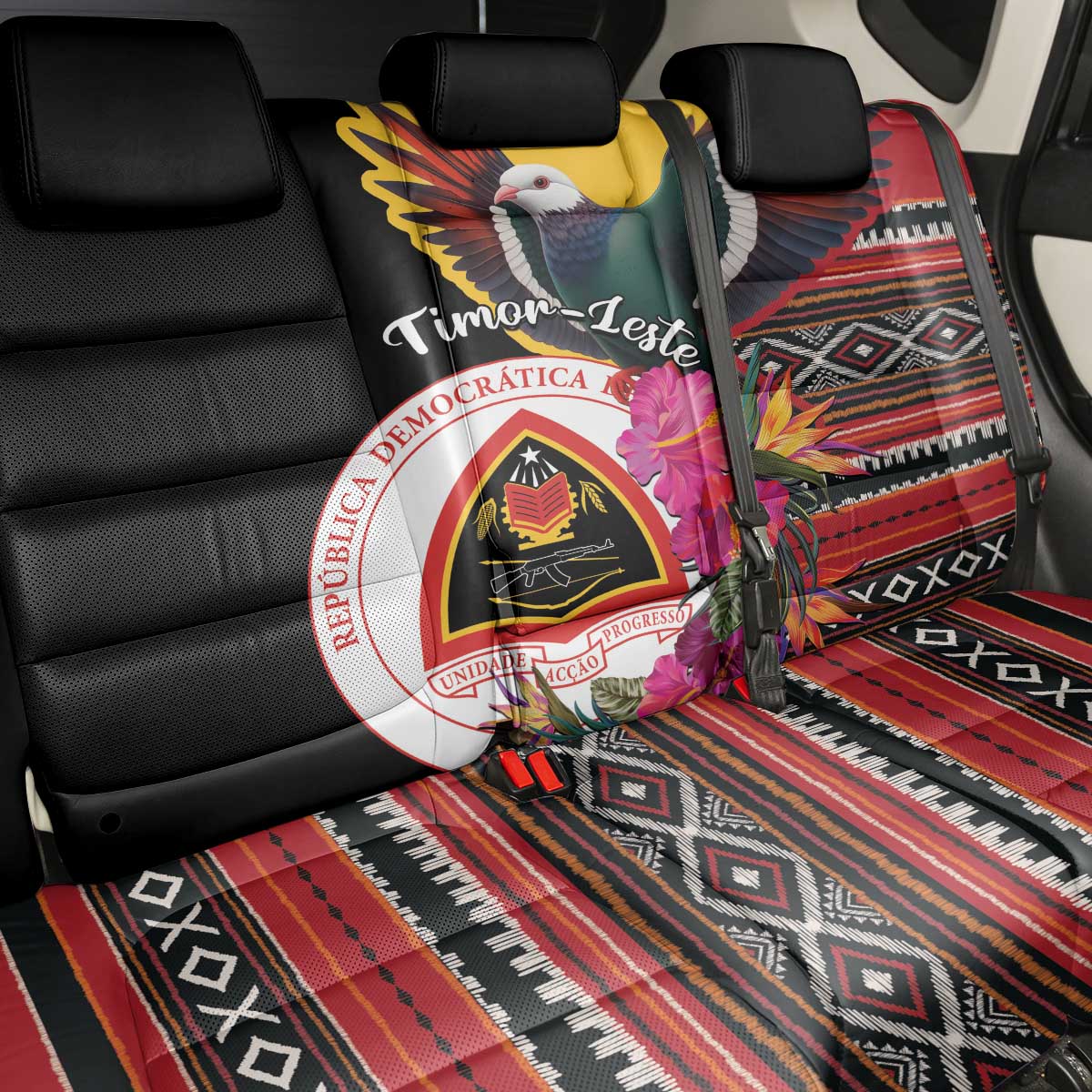 Timor-Leste Back Car Seat Cover Timor Imperial Pigeon Hibiscus - Wonder Print Shop