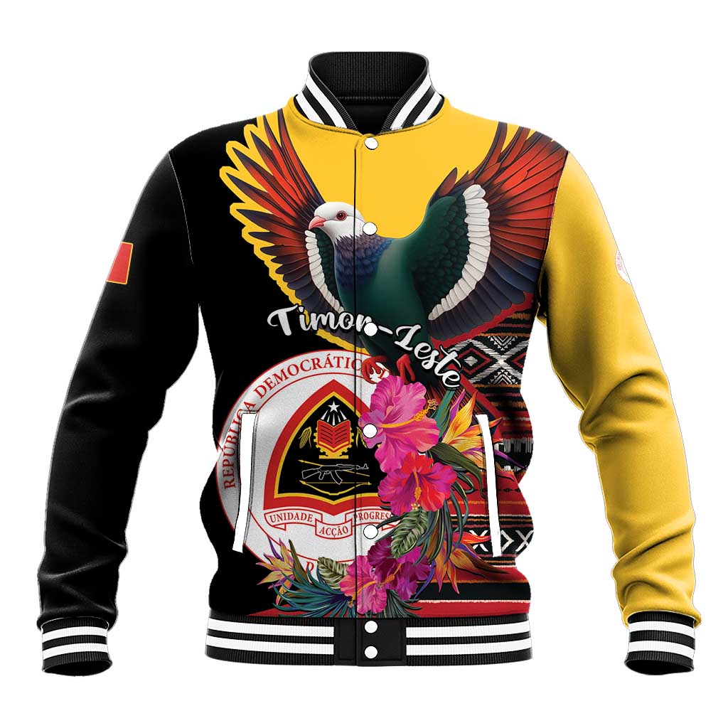 Personalized Timor-Leste Baseball Jacket Timor Imperial Pigeon Hibiscus - Wonder Print Shop