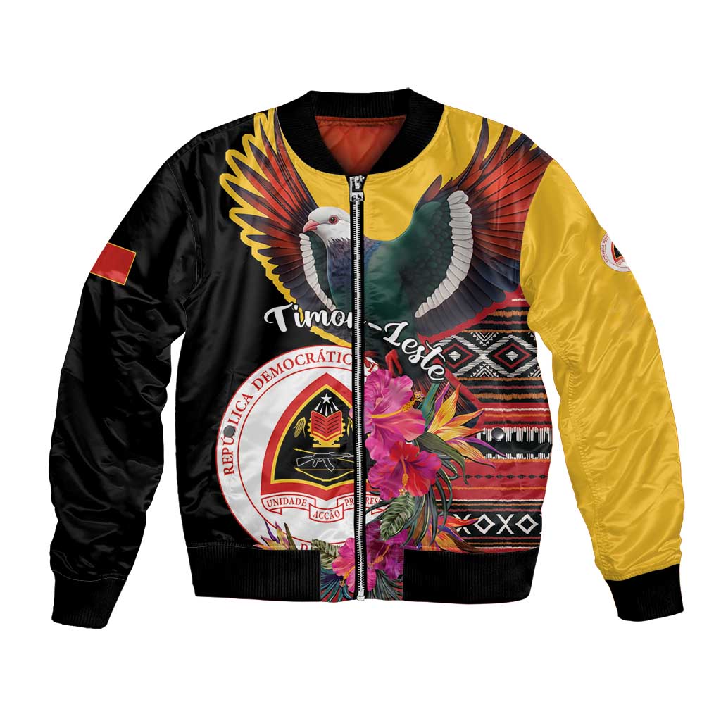 Personalized Timor-Leste Bomber Jacket Timor Imperial Pigeon Hibiscus - Wonder Print Shop