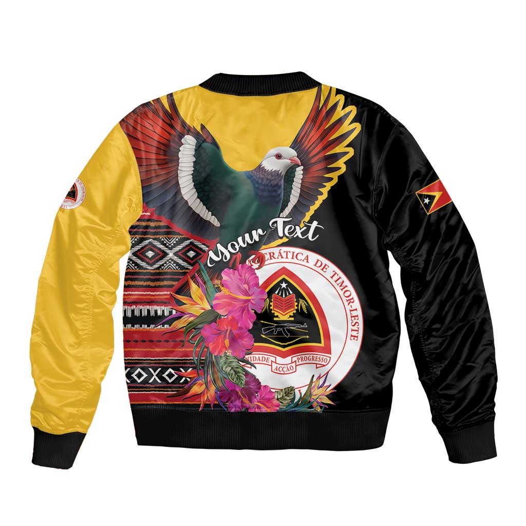 Personalized Timor-Leste Bomber Jacket Timor Imperial Pigeon Hibiscus - Wonder Print Shop