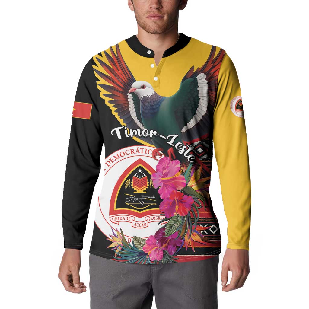 Personalized Timor-Leste Button Sweatshirt Timor Imperial Pigeon Hibiscus - Wonder Print Shop