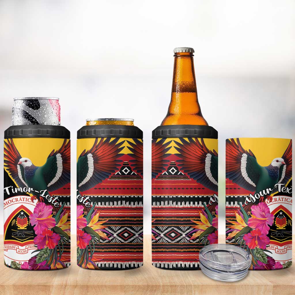 Personalized Timor-Leste 4 in 1 Can Cooler Tumbler Timor Imperial Pigeon Hibiscus - Wonder Print Shop
