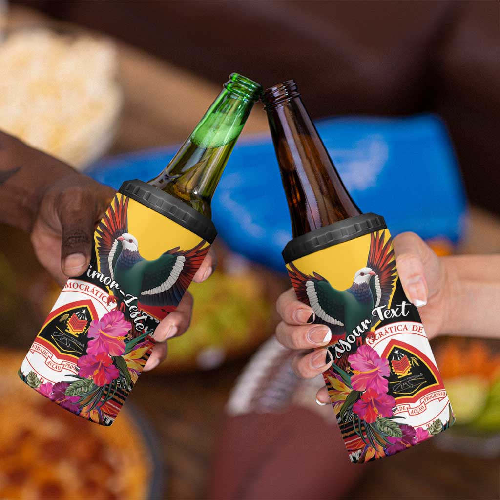 Personalized Timor-Leste 4 in 1 Can Cooler Tumbler Timor Imperial Pigeon Hibiscus - Wonder Print Shop