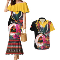 Personalized Timor-Leste Couples Matching Mermaid Dress and Hawaiian Shirt Timor Imperial Pigeon Hibiscus - Wonder Print Shop