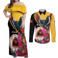 Personalized Timor-Leste Couples Matching Off Shoulder Maxi Dress and Long Sleeve Button Shirt Timor Imperial Pigeon Hibiscus - Wonder Print Shop