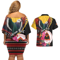 Personalized Timor-Leste Couples Matching Off Shoulder Short Dress and Hawaiian Shirt Timor Imperial Pigeon Hibiscus - Wonder Print Shop