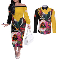 Personalized Timor-Leste Couples Matching Off The Shoulder Long Sleeve Dress and Long Sleeve Button Shirt Timor Imperial Pigeon Hibiscus