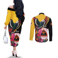 Personalized Timor-Leste Couples Matching Off The Shoulder Long Sleeve Dress and Long Sleeve Button Shirt Timor Imperial Pigeon Hibiscus