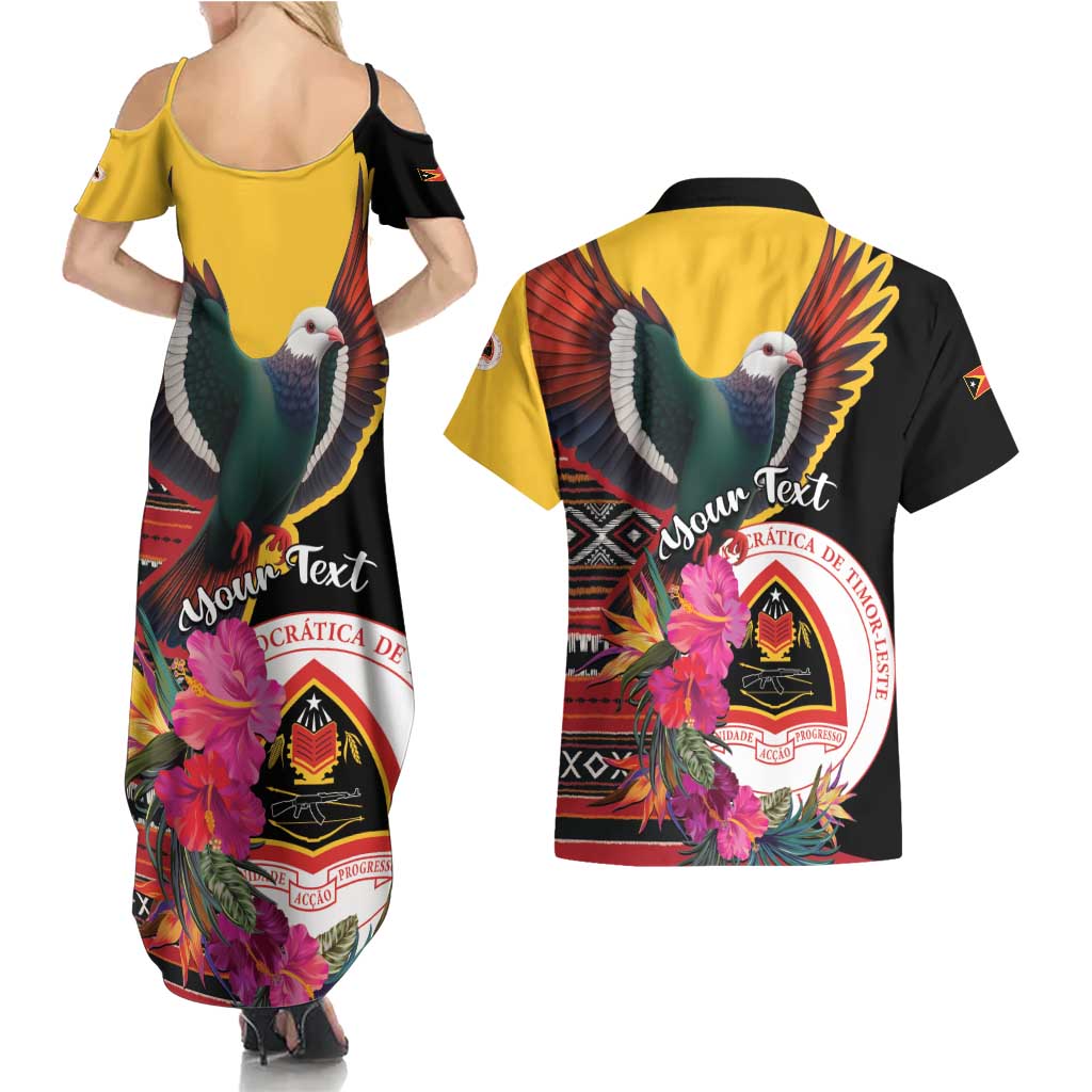 Personalized Timor-Leste Couples Matching Summer Maxi Dress and Hawaiian Shirt Timor Imperial Pigeon Hibiscus - Wonder Print Shop