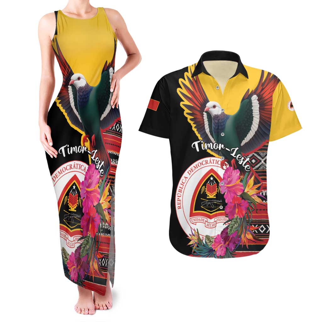 Personalized Timor-Leste Couples Matching Tank Maxi Dress and Hawaiian Shirt Timor Imperial Pigeon Hibiscus - Wonder Print Shop