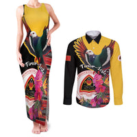 Personalized Timor-Leste Couples Matching Tank Maxi Dress and Long Sleeve Button Shirt Timor Imperial Pigeon Hibiscus - Wonder Print Shop