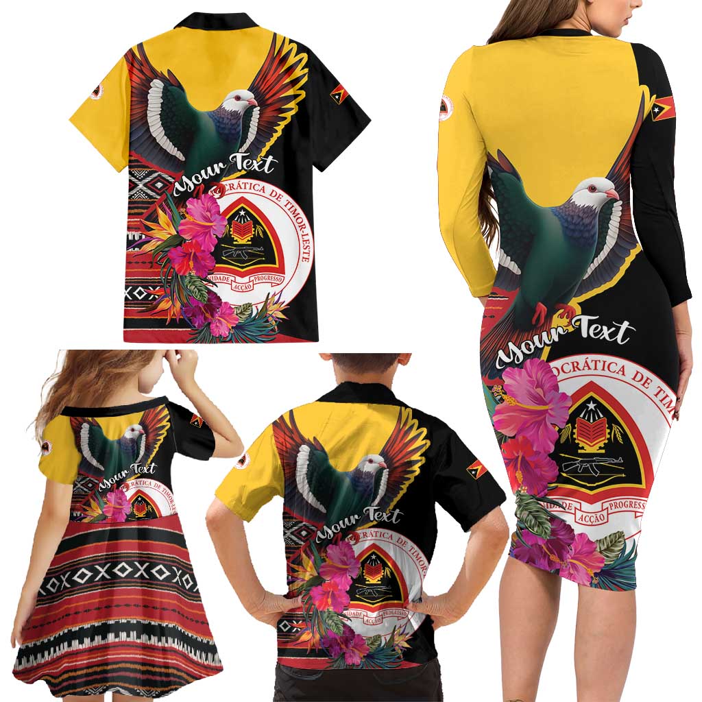 Personalized Timor-Leste Family Matching Long Sleeve Bodycon Dress and Hawaiian Shirt Timor Imperial Pigeon Hibiscus - Wonder Print Shop