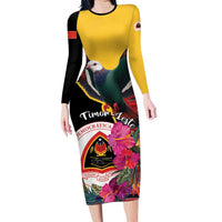 Personalized Timor-Leste Family Matching Long Sleeve Bodycon Dress and Hawaiian Shirt Timor Imperial Pigeon Hibiscus - Wonder Print Shop