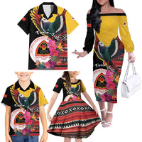 Personalized Timor-Leste Family Matching Off The Shoulder Long Sleeve Dress and Hawaiian Shirt Timor Imperial Pigeon Hibiscus - Wonder Print Shop