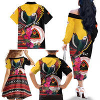 Personalized Timor-Leste Family Matching Off The Shoulder Long Sleeve Dress and Hawaiian Shirt Timor Imperial Pigeon Hibiscus - Wonder Print Shop