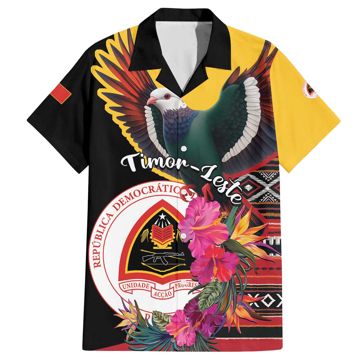 Personalized Timor-Leste Family Matching Off The Shoulder Long Sleeve Dress and Hawaiian Shirt Timor Imperial Pigeon Hibiscus - Wonder Print Shop
