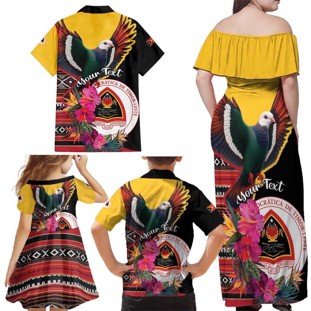 Personalized Timor-Leste Family Matching Off Shoulder Maxi Dress and Hawaiian Shirt Timor Imperial Pigeon Hibiscus - Wonder Print Shop