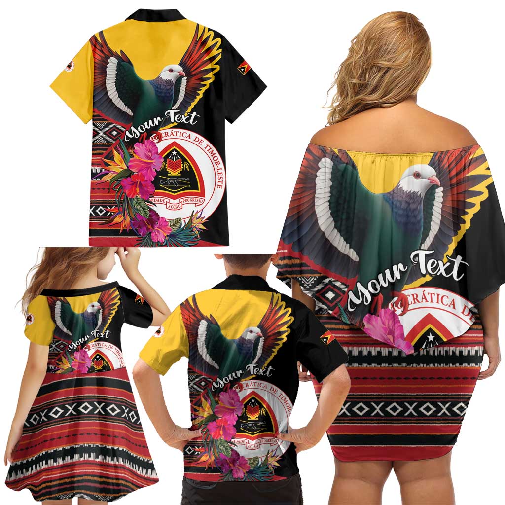 Personalized Timor-Leste Family Matching Off Shoulder Short Dress and Hawaiian Shirt Timor Imperial Pigeon Hibiscus - Wonder Print Shop