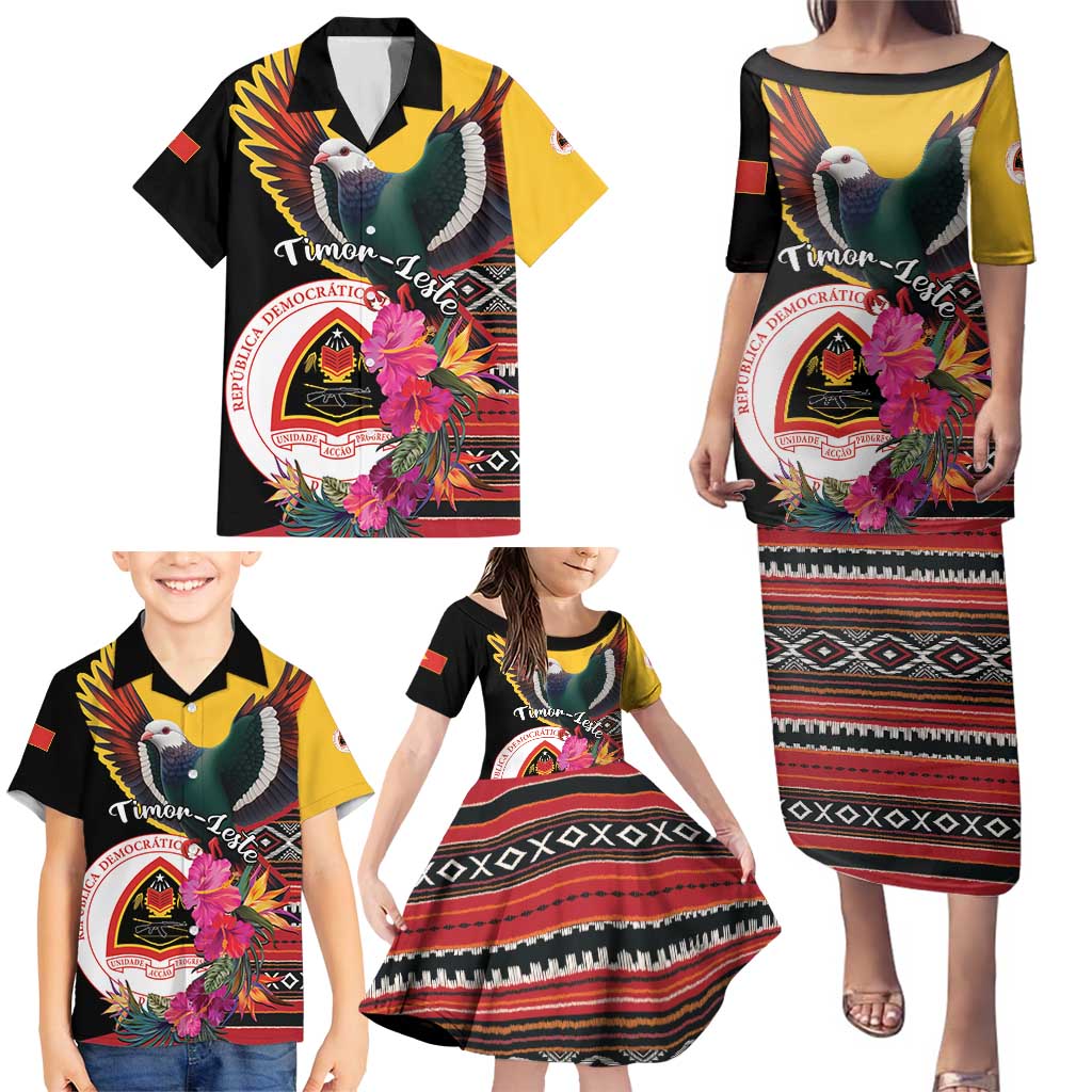 Personalized Timor-Leste Family Matching Puletasi and Hawaiian Shirt Timor Imperial Pigeon Hibiscus - Wonder Print Shop
