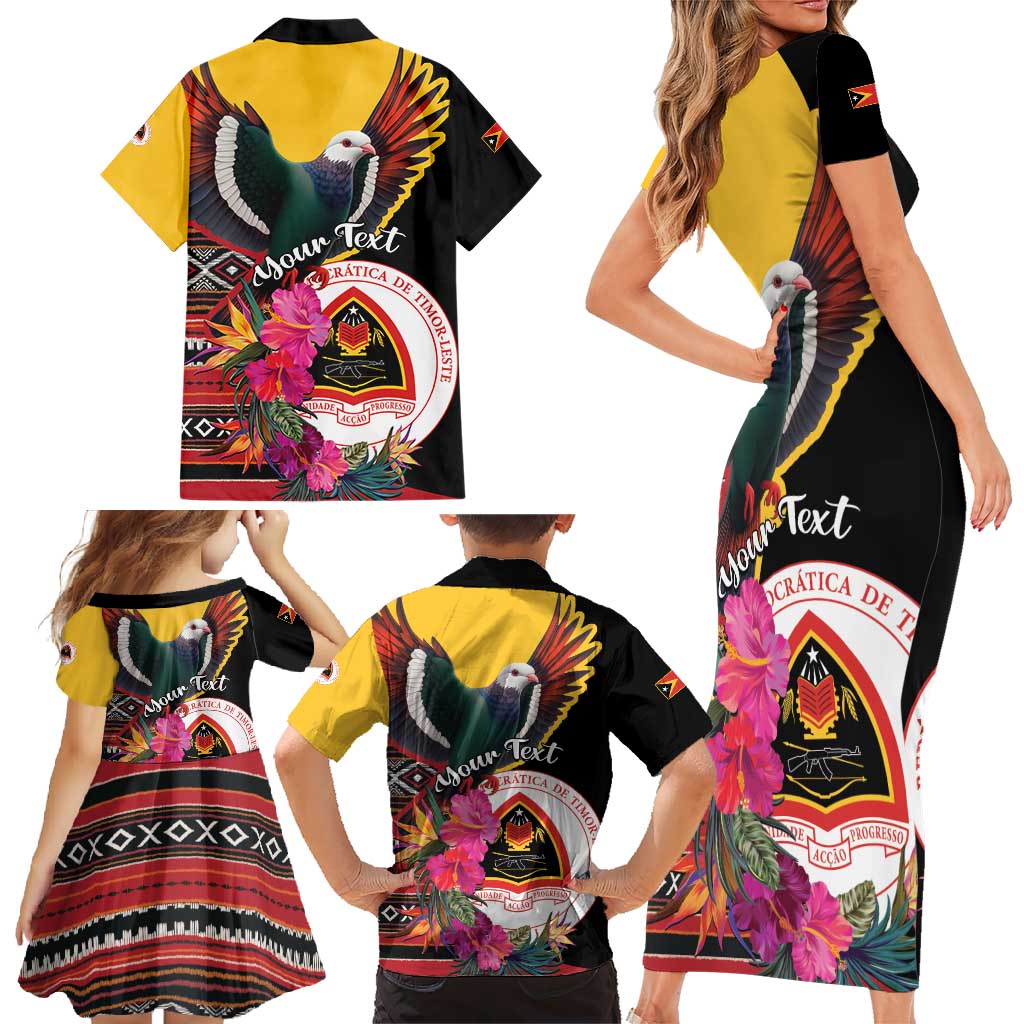 Personalized Timor-Leste Family Matching Short Sleeve Bodycon Dress and Hawaiian Shirt Timor Imperial Pigeon Hibiscus - Wonder Print Shop