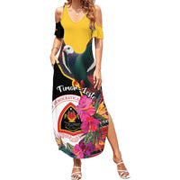 Personalized Timor-Leste Family Matching Summer Maxi Dress and Hawaiian Shirt Timor Imperial Pigeon Hibiscus - Wonder Print Shop
