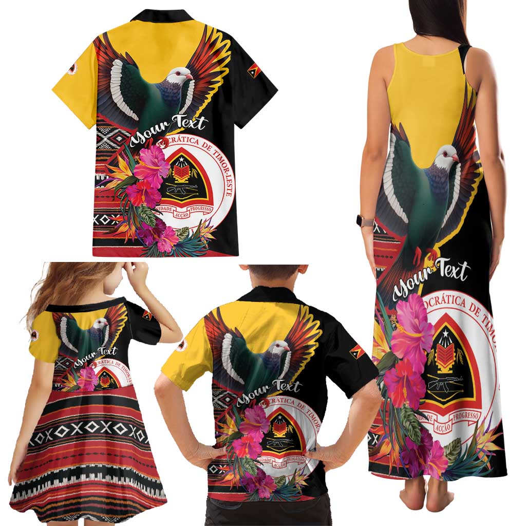 Personalized Timor-Leste Family Matching Tank Maxi Dress and Hawaiian Shirt Timor Imperial Pigeon Hibiscus - Wonder Print Shop