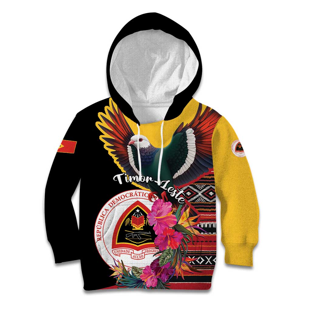 Personalized Timor-Leste Kid Hoodie Timor Imperial Pigeon Hibiscus - Wonder Print Shop