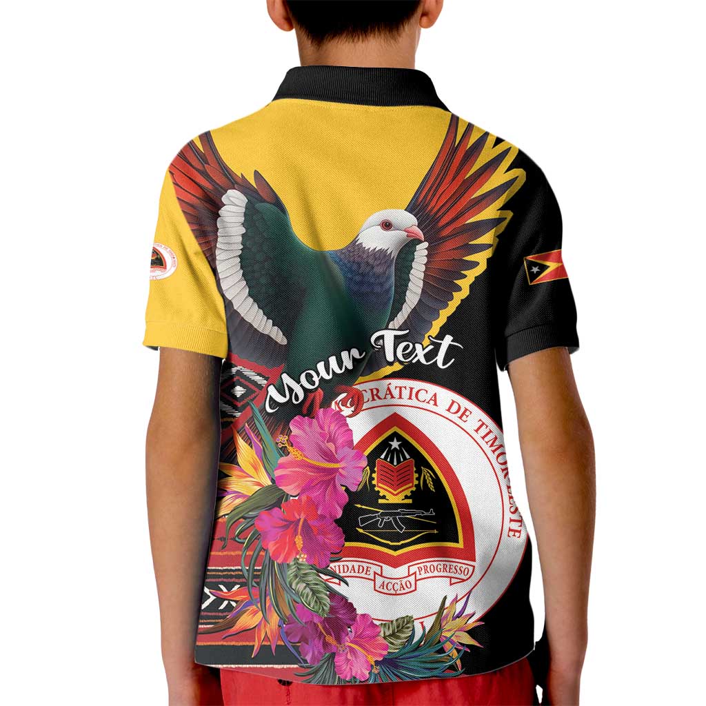 Personalized Timor-Leste Kid Polo Shirt Timor Imperial Pigeon Hibiscus - Wonder Print Shop