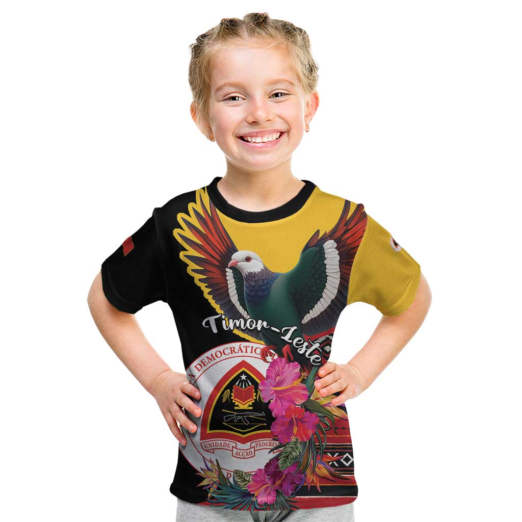 Personalized Timor-Leste Kid T Shirt Timor Imperial Pigeon Hibiscus - Wonder Print Shop