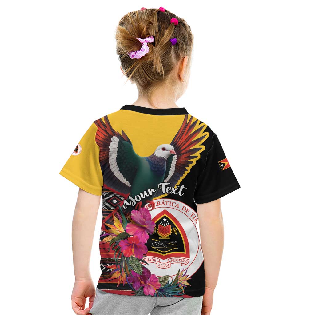 Personalized Timor-Leste Kid T Shirt Timor Imperial Pigeon Hibiscus - Wonder Print Shop