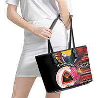 Timor-Leste Leather Tote Bag Timor Imperial Pigeon Hibiscus - Wonder Print Shop