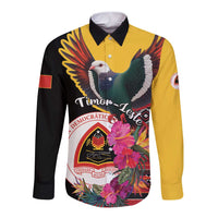 Personalized Timor-Leste Long Sleeve Button Shirt Timor Imperial Pigeon Hibiscus - Wonder Print Shop