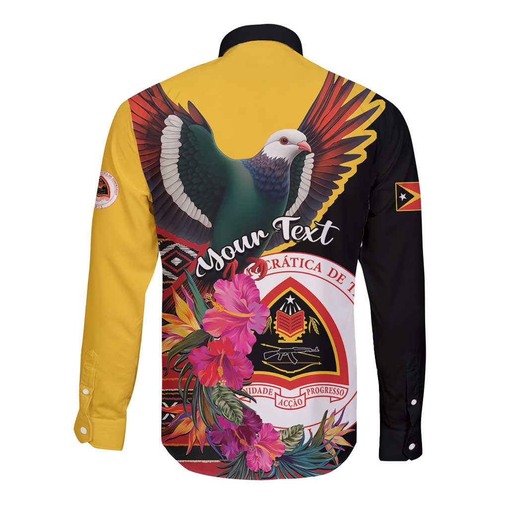 Personalized Timor-Leste Long Sleeve Button Shirt Timor Imperial Pigeon Hibiscus - Wonder Print Shop