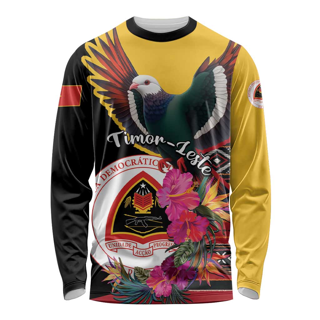Personalized Timor-Leste Long Sleeve Shirt Timor Imperial Pigeon Hibiscus - Wonder Print Shop