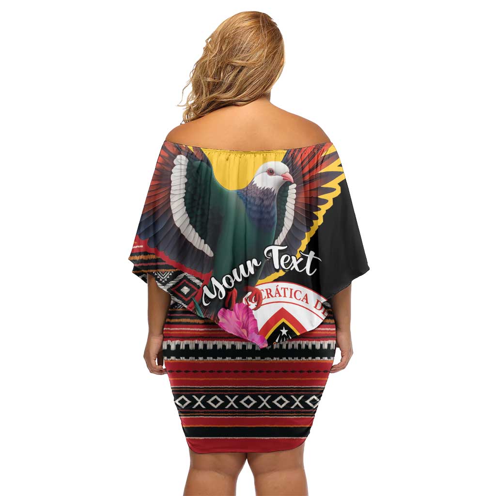 Personalized Timor-Leste Off Shoulder Short Dress Timor Imperial Pigeon Hibiscus - Wonder Print Shop
