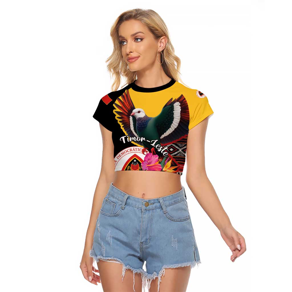 Personalized Timor-Leste Raglan Cropped T Shirt Timor Imperial Pigeon Hibiscus - Wonder Print Shop