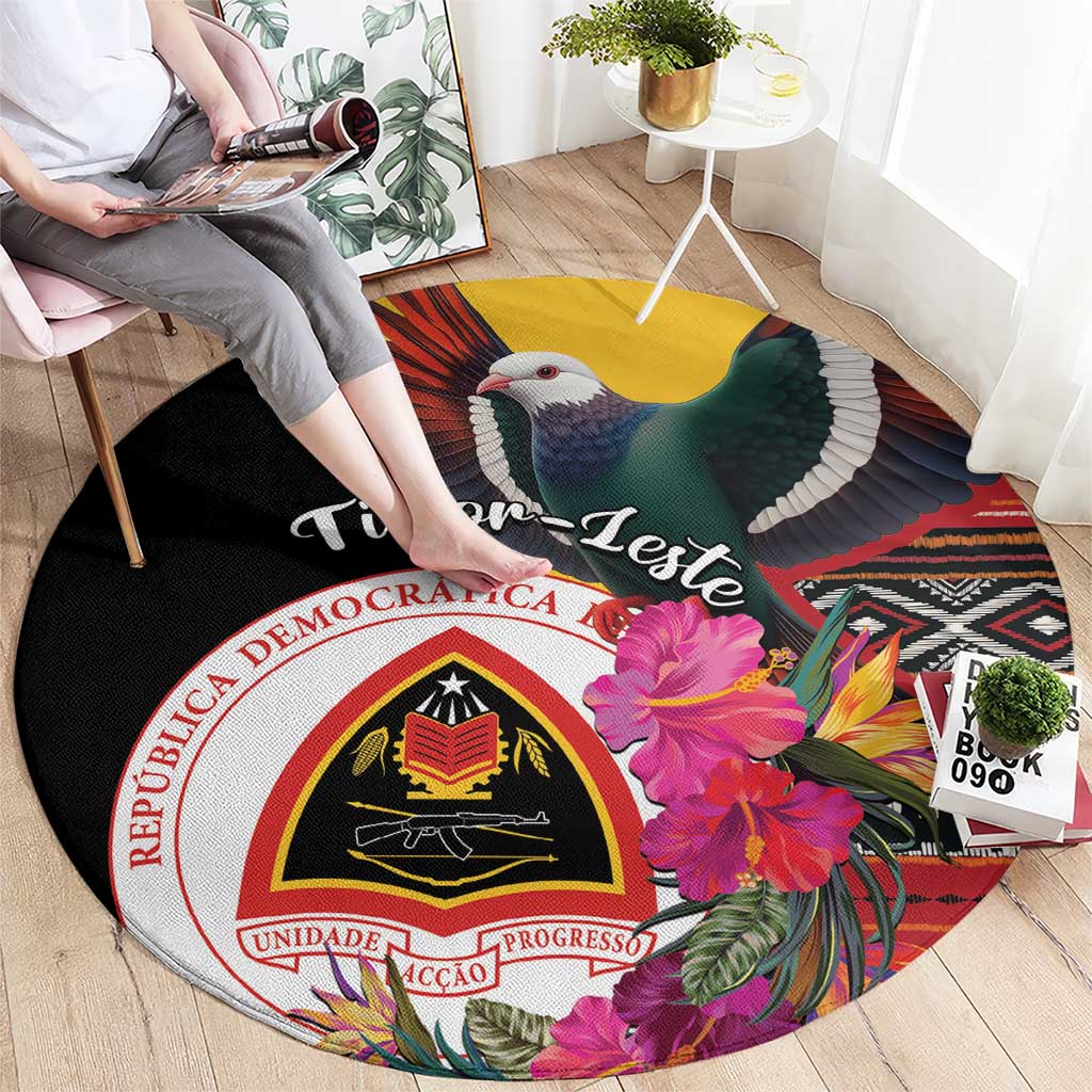 Timor-Leste Round Carpet Timor Imperial Pigeon Hibiscus