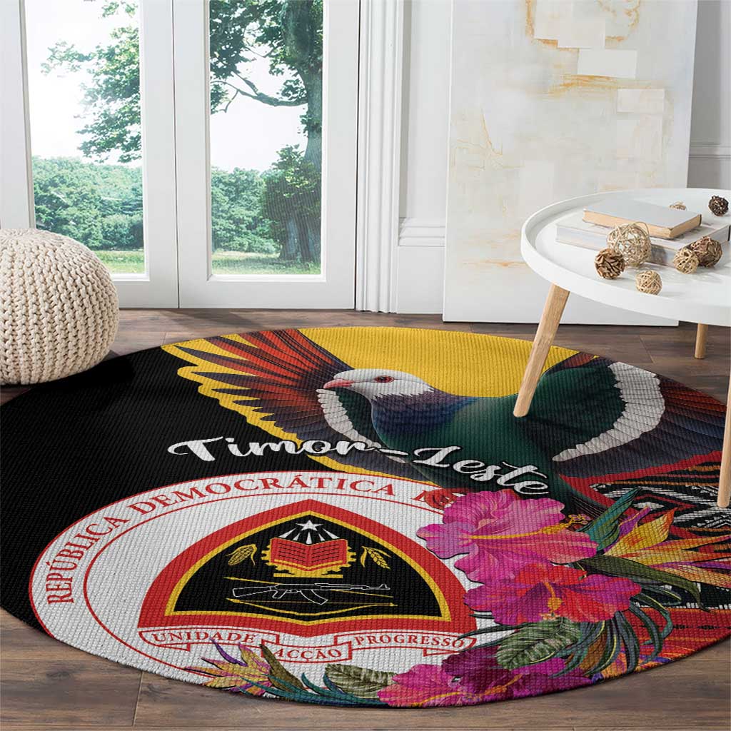 Timor-Leste Round Carpet Timor Imperial Pigeon Hibiscus